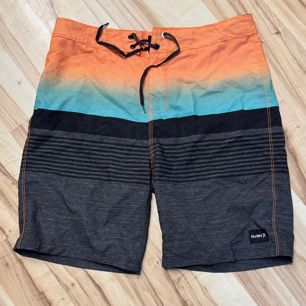 Hurley Men's Orange to Teal Fade Stripe Boardshorts